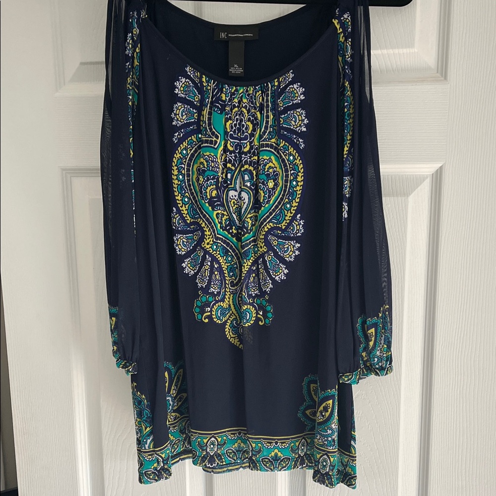 INC International Concepts Navy Paisley Blouse